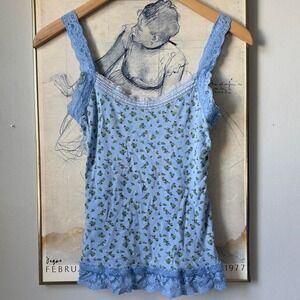 Copper Key Y2K Coquette Blue Floral Lace Cami Tank Top Womens XS/S